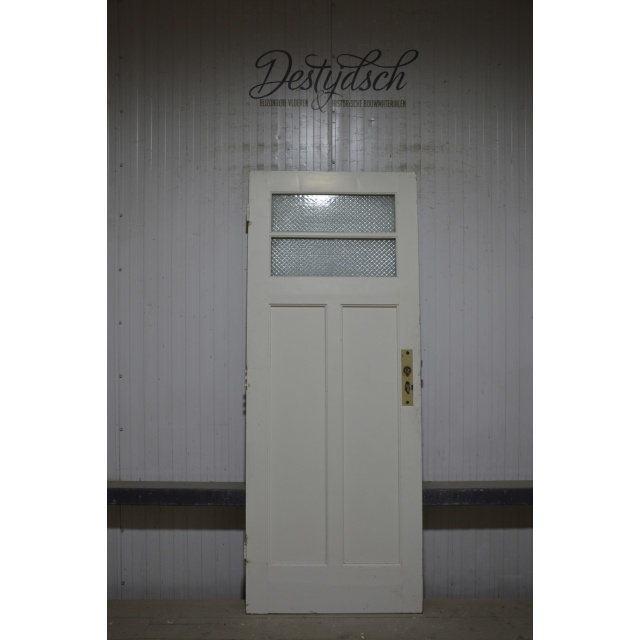 Oude Bruynzeel drievaks paneeldeur met ruitjes 