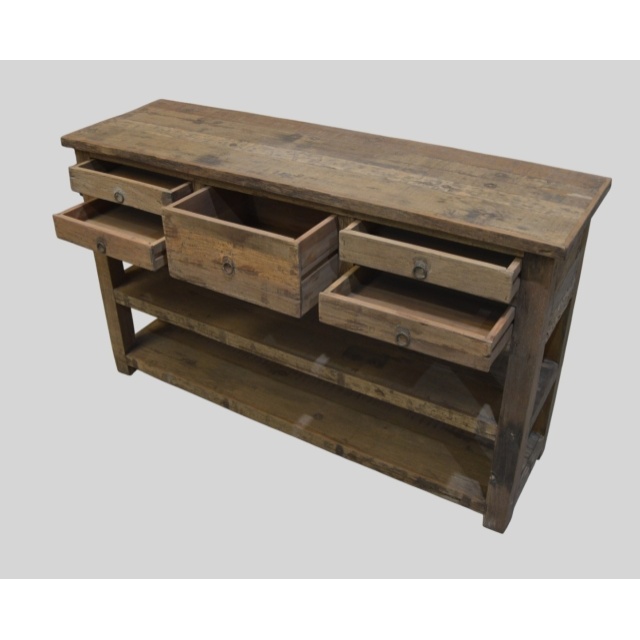 Stoere houten sidetable met vijf laden 